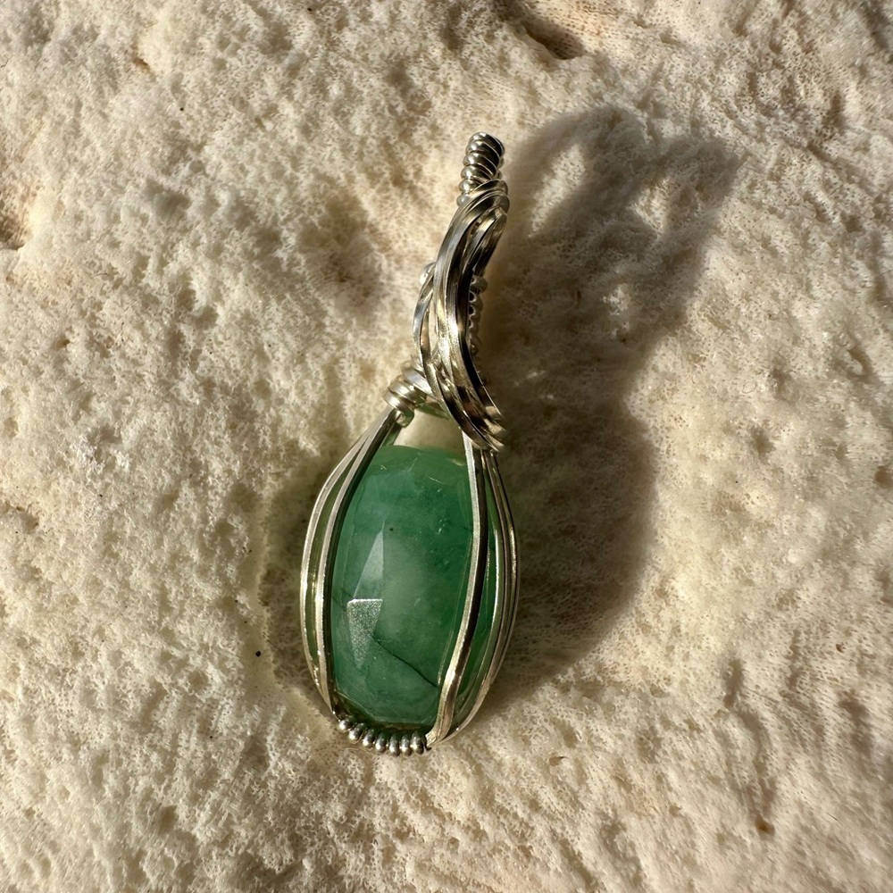 Sterling Silver Natural Emerald Necklace Pendant